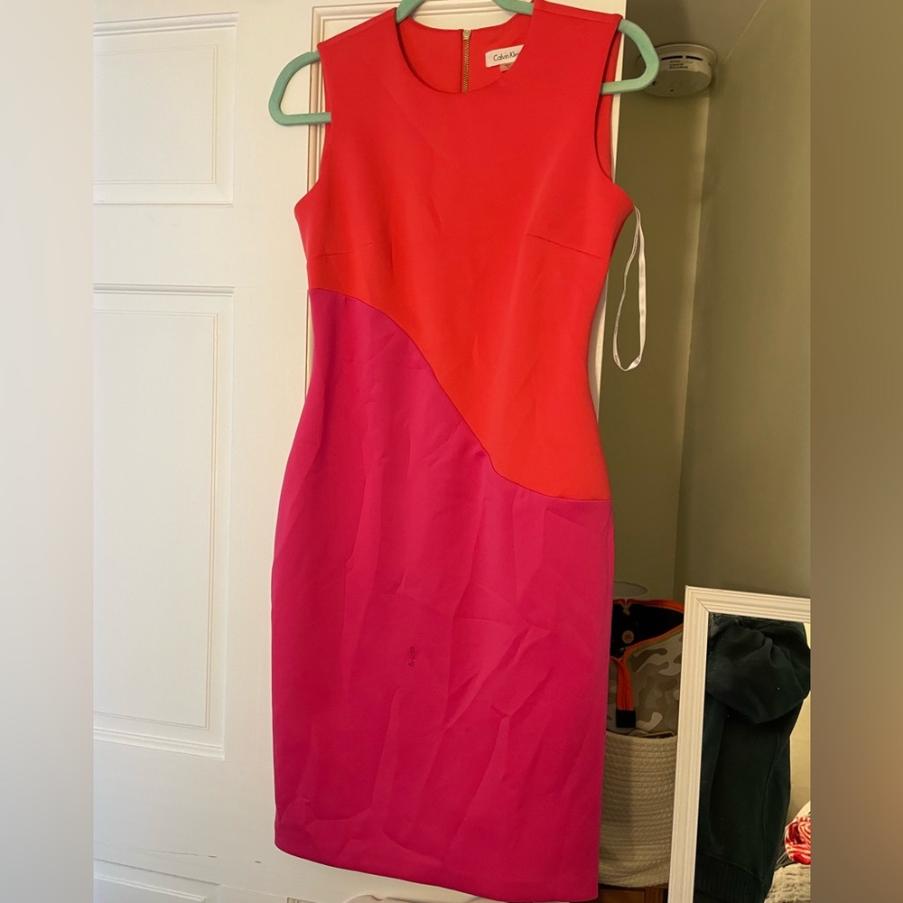 Calvin Klein Red and Pink Midi Dress